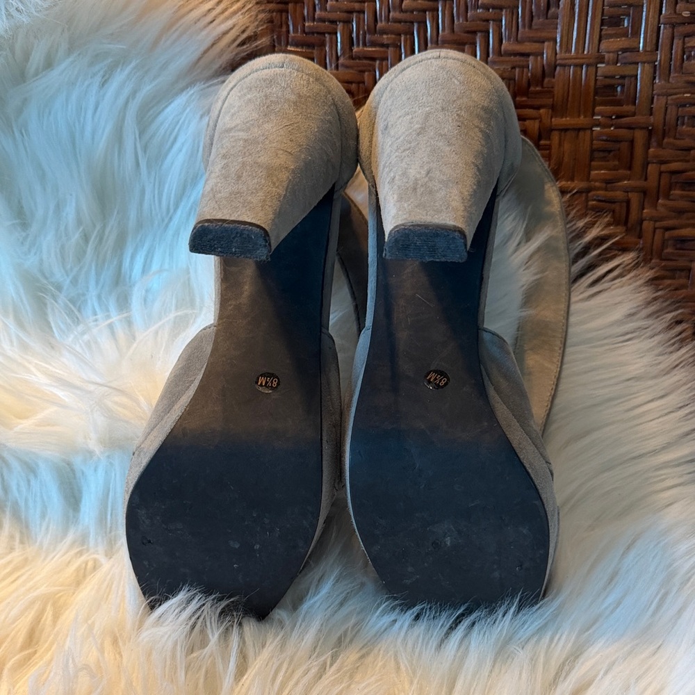 Michael Kors Gray Suede Crisscross Peep-Toe Ankle Strap Heels - Picture 5 of 5